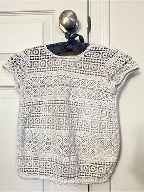 Copper Key White Crochet Lace Short Sleeve Top for Girls